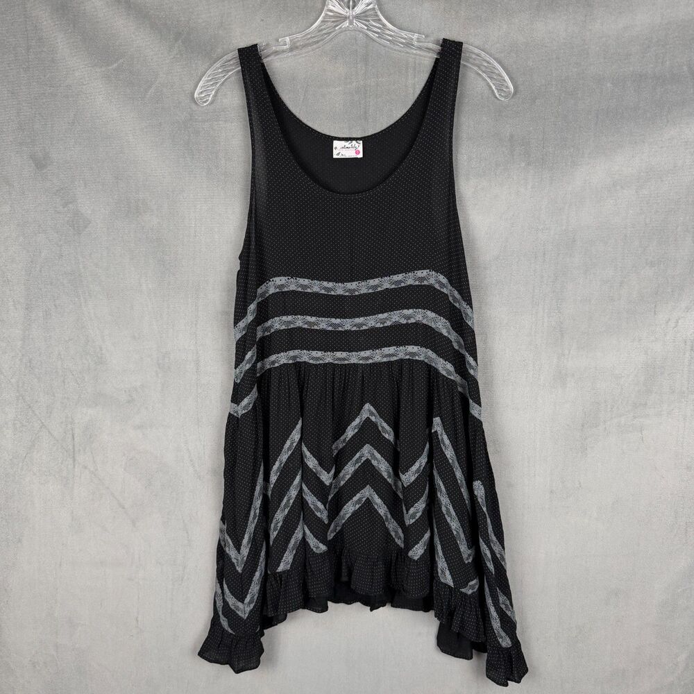Free People Intimately Black Polka Dot Lace Trim Tunic Dress Black XS